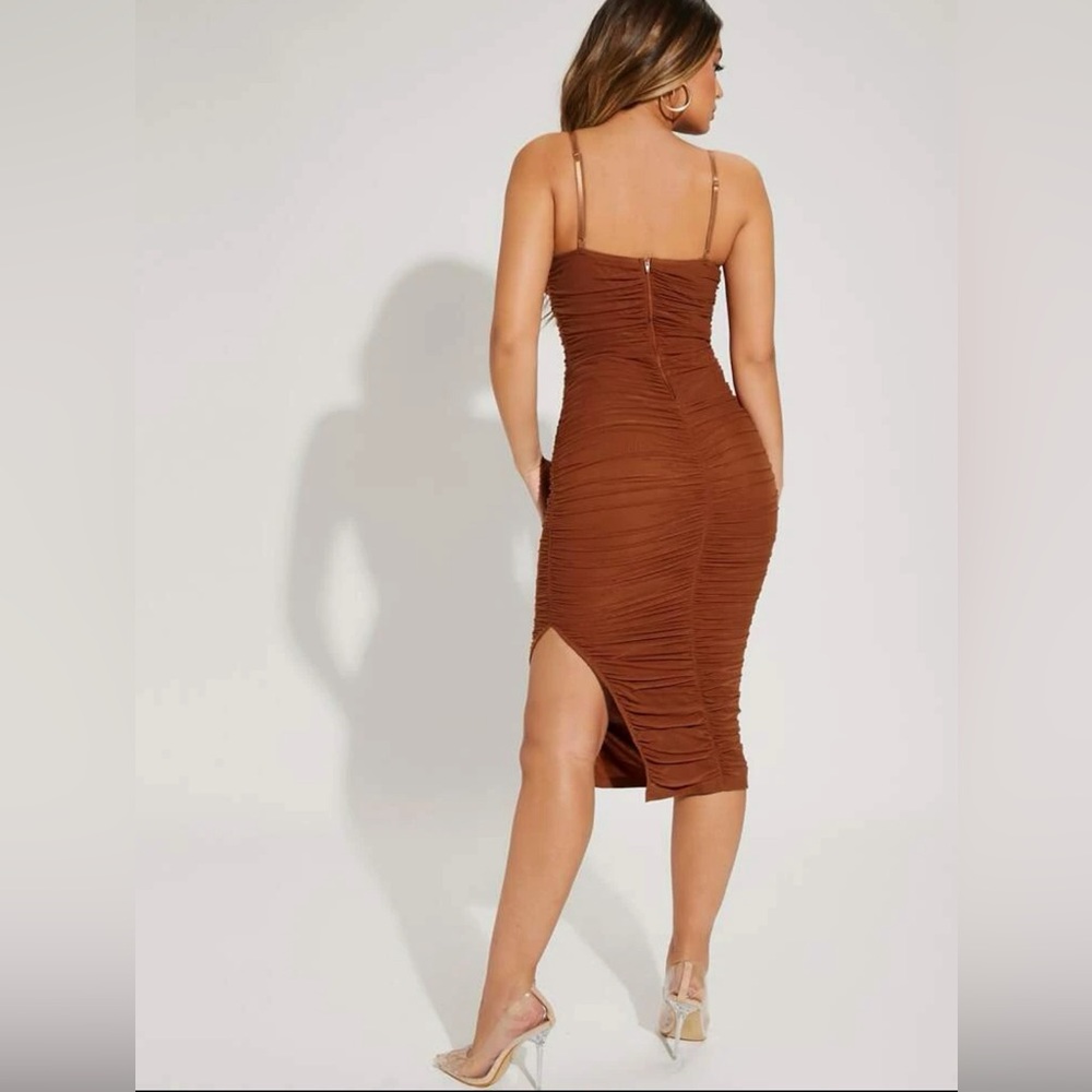 Ruched Sweetheart Neck Cami Bodycon Slit Dress - Picture 9 of 9